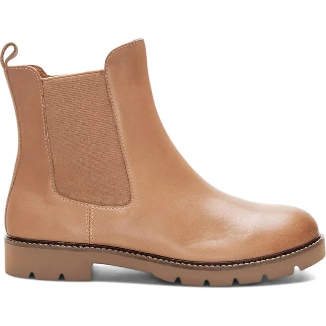 Lateral side of Women's Aetrex Hannah Arch Support Chelsea Boot in tan waterproof leather