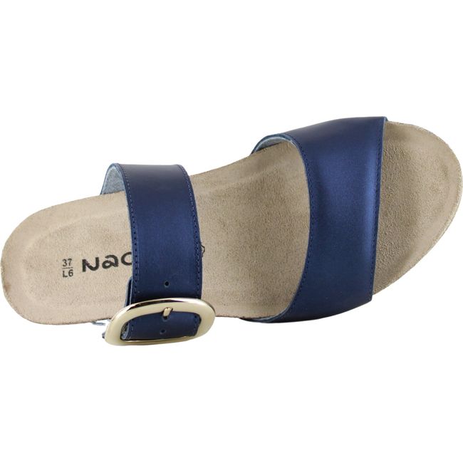 Top down view of Naot Women's Magic Slide Sandal in polar sea blue with cork footbed