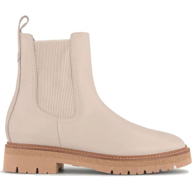 Lateral side of Naot Women's Main Chelsea Boot in soft ivory leather