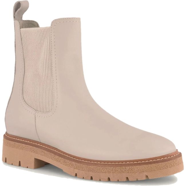 Front angled view of Naot Women's Main Chelsea Boot in soft ivory leather