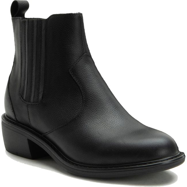 Front angled view of Alegria Women's Malia Chelsea Boot in Sable Black Leather