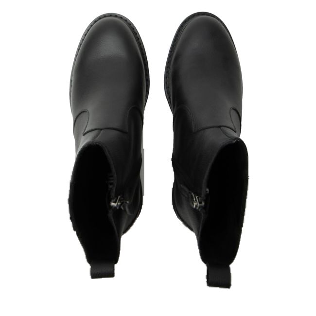 Upper of Alegria Women's Malia Chelsea Boots in Sable Black Leather