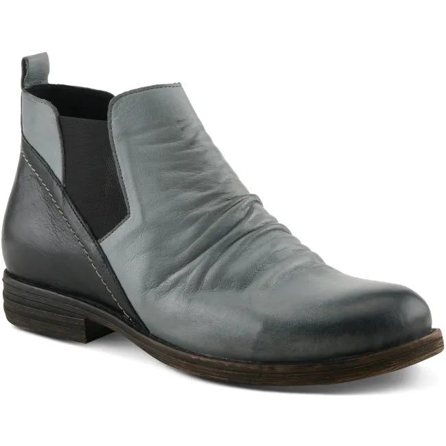 Front angled view of grey multi leather Spring Step Women's Mantaro Chelsea Boot