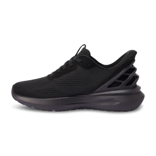 Medial side of Men’s Kizik Athens 2 Sneaker in all black with easy on HandsFree Step-In tech