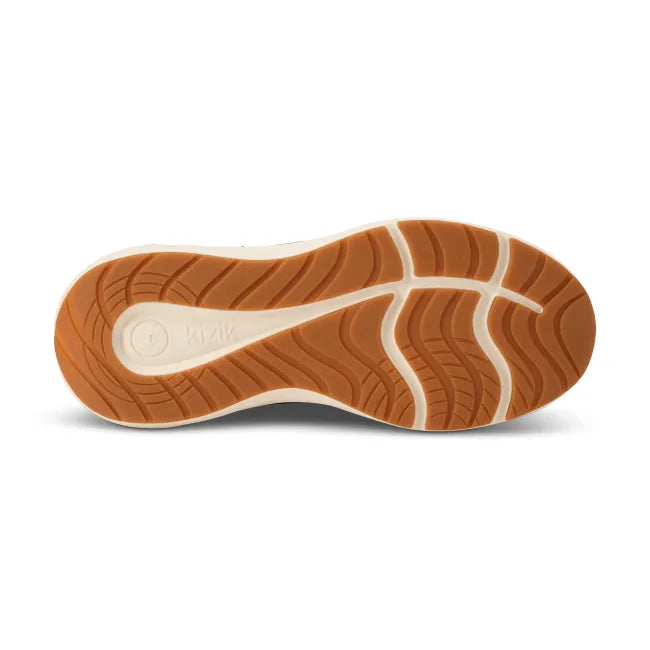Orange-brown tread of Men’s Kizik Athens 2 Sneaker in stormy blue green upper with white midsole