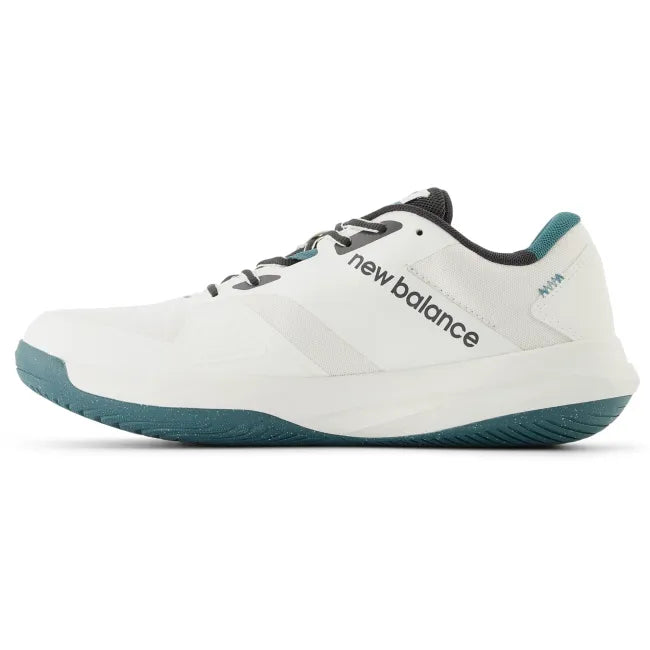 Medial side of New Balance Men's FuelCell 769v4 Tennis Shoe in sea salt white and teal