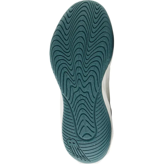 Teal sole of New Balance Men's FuelCell 769v4 Tennis Shoe in sea salt white and teal