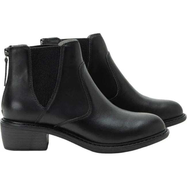 Lateral side of a pair of Women's Alegria Meadow Boots in black leather