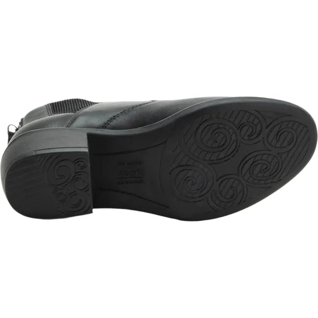 Sole of a pair of Women's Alegria Meadow Boots in black leather with black slip resistant tread