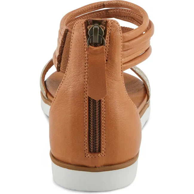 Heel of Women's Spring Step Mexa Sandal in light brown leather with ankle strap and heel zipper