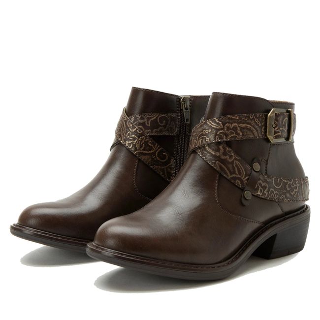 Pair of Alegria Women's Millie Boots in Embroider Me Brown