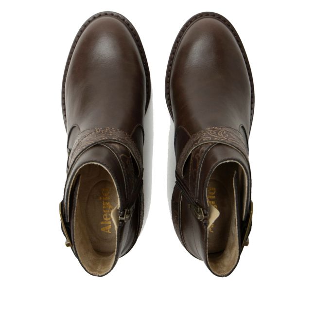 Upper of Alegria Women's Millie Boots in Embroider Me Brown