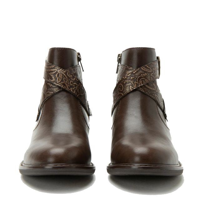 Front of Alegria Women's Millie Boots in Embroider Me Brown