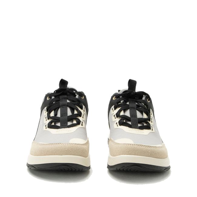 Front of Alegria Women's Motov8 Water Repellent Shoes in moonrock grey and beige