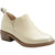 Front angled view of Women's Alegria Merle Ankle Boot in gold cream leather upper with brown outsole