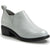 Front angled view of Women's Alegria Merle Ankle Boot in silver leather upper with black outsole