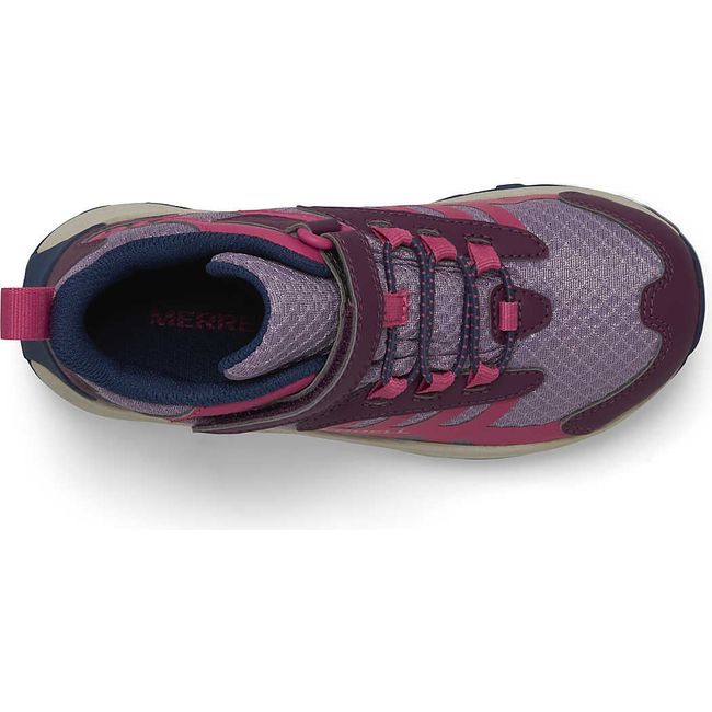 Velcro upper of Merrell Big Kids&#39; Moab Speed Mid 2 A/C Waterproof Hiking Boot in Berry Purple