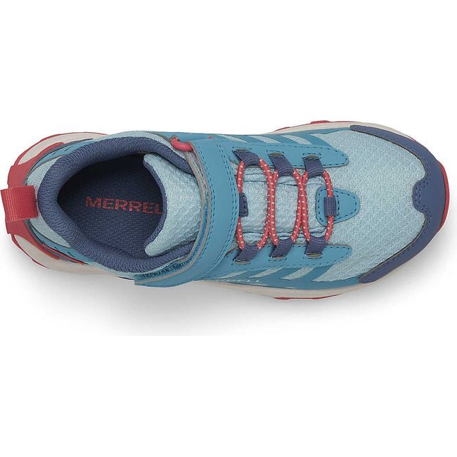 Velcro upper of Merrell Big Kids&#39; Moab Speed 2 Low A/C Waterproof Hiking Shoe in Turquoise/Coral
