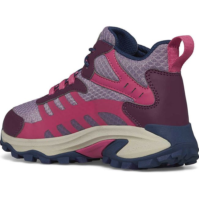 Medial side of Merrell Big Kids&#39; Moab Speed 2 Mid Waterproof Hiking Boot in Berry Purple and Pink