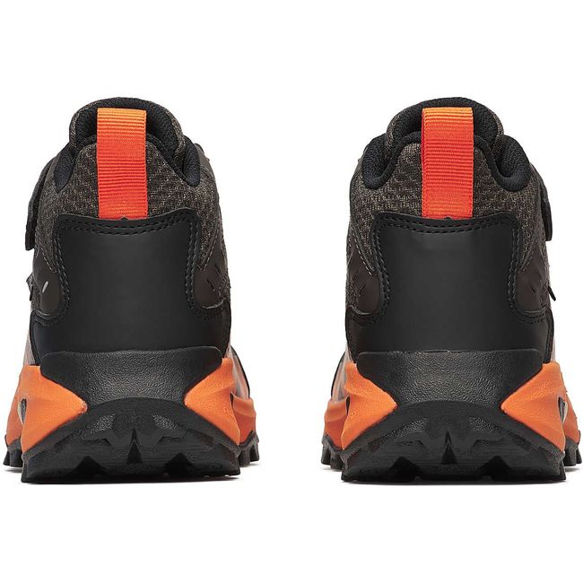 Heels of Merrell Big Kids&#39; Moab Speed Mid 2 A/C Waterproof Hiking Boots in Gunsmoke and Orange