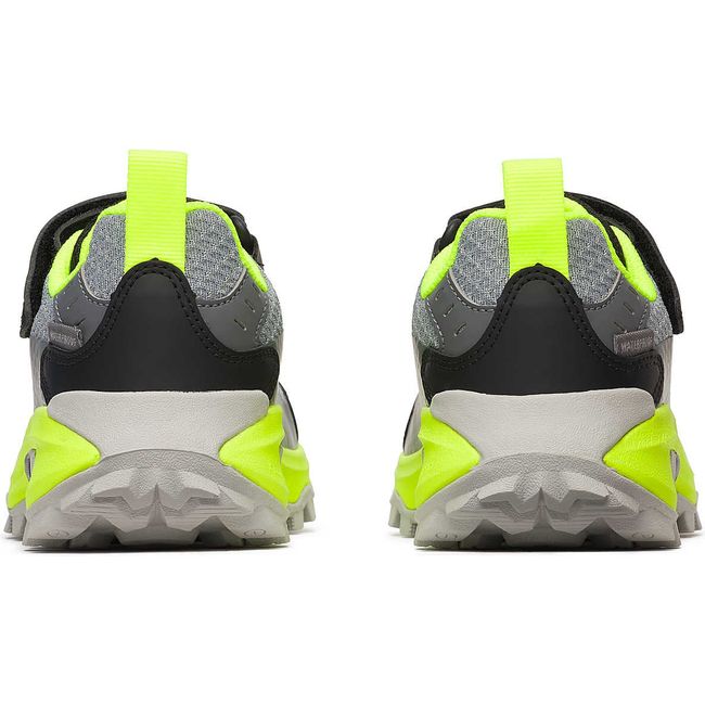 Heels of Merrell Big Kids&#39; Moab Speed 2 Low A/C Waterproof Hiking Shoes in Grey/Black/Citron