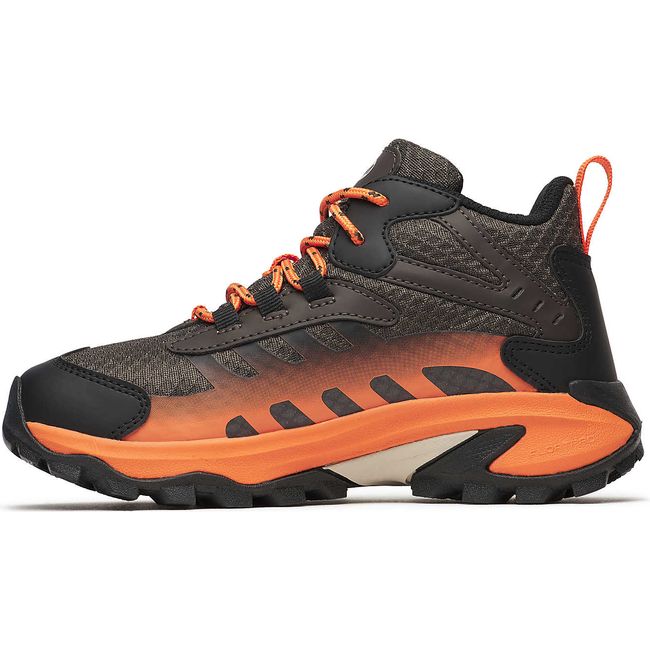 Medial side of Merrell Big Kids Moab Speed 2 Mid Waterproof Hiking Shoe in Gunsmoke and Orange