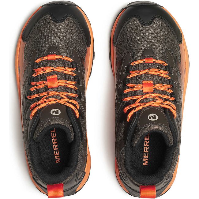 Upper of Merrell Big Kids Moab Speed 2 Mid Waterproof Hiking Shoes in Gunsmoke and Orange