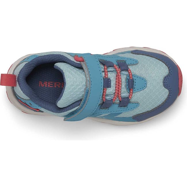 Velcro upper of Merrell Little Kids Moab Speed 2 Low A/C Jr. Waterproof Hiking Shoe in Turquoise