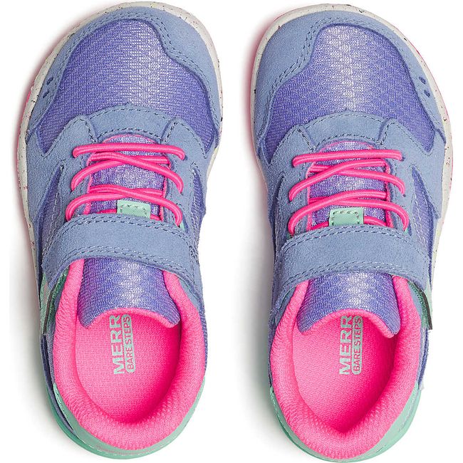 Upper of Merrell Little Kids&#39; Bare Steps A83 Sneakers in Periwinkle purple with velcro strap