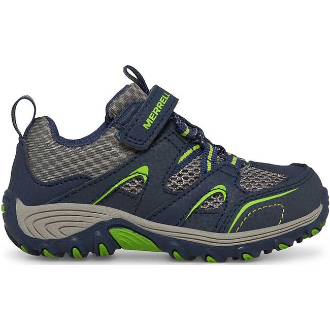 Side of Merrell Kid's Trail Chaser Jr. Hiking Shoe in Grey, Navy, Green