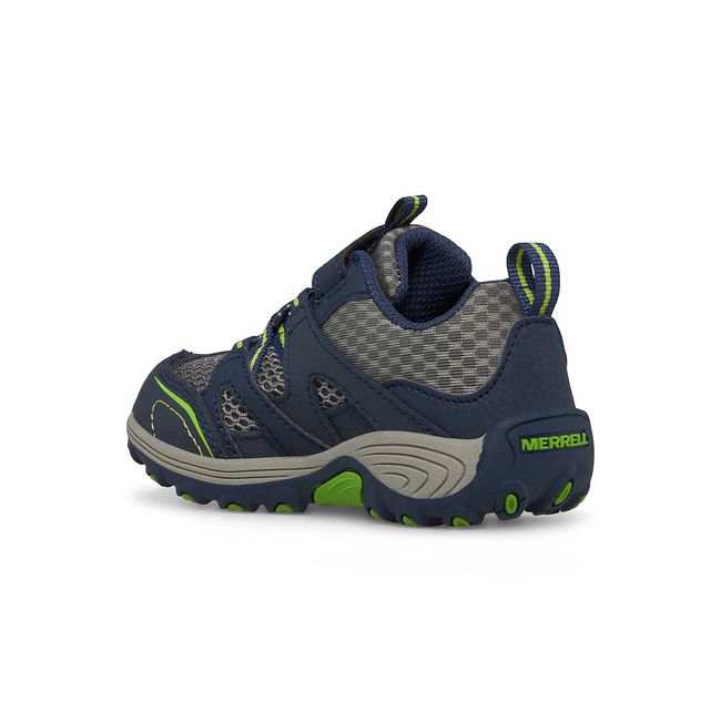 Medial side of Merrell Kid's Trail Chaser Jr. Hiking Shoe in Grey, Navy, Green
