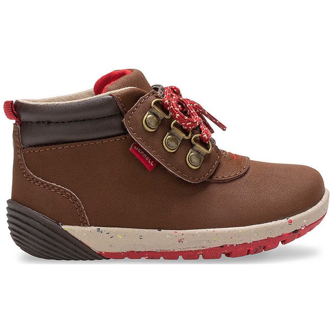 Side of Merrell Little Kids' Bare Steps Boot 2.0 in Brown Suede