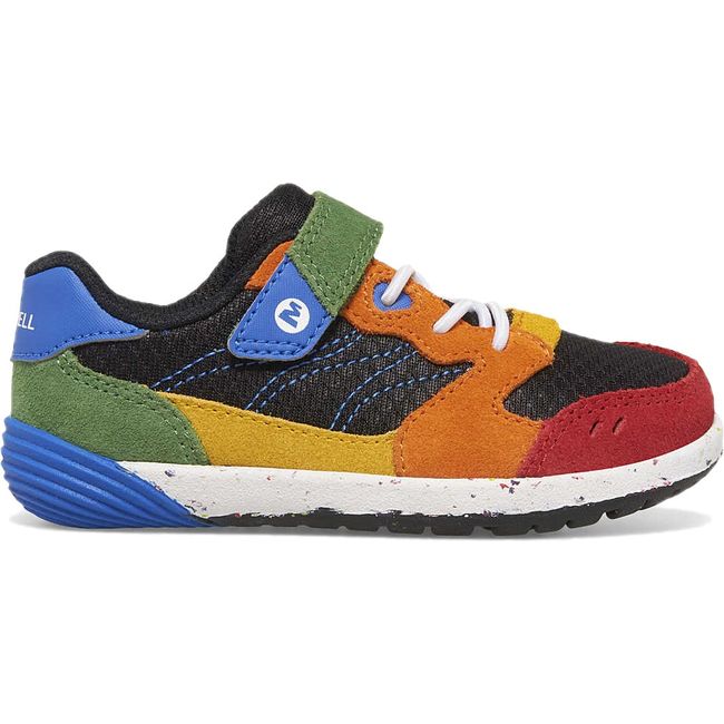 Lateral side of Merrell Little Kids' Bare Steps A83 Sneaker in Multi color with velcro strap