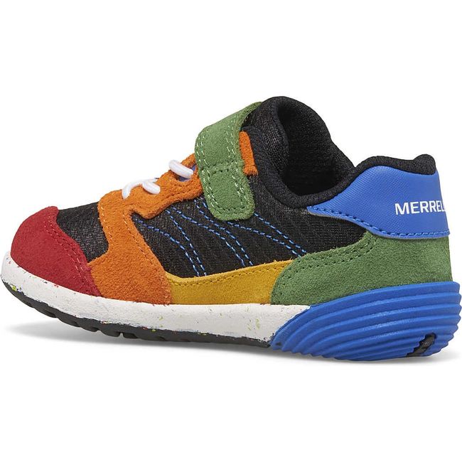 Medial side of Merrell Little Kids&#39; Bare Steps A83 Sneaker in Multi color with velcro strap