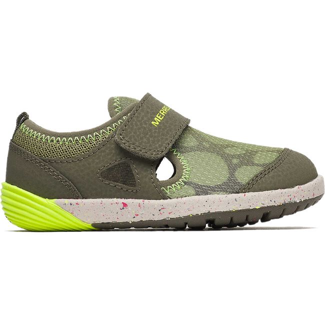 Lateral side of Merrell Little Kids' Bare Steps H2O Closed Toe Water Shoe in Olive Green