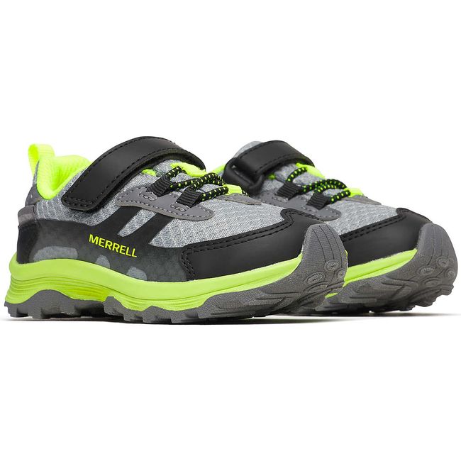 Pair of Merrell Little Kids&#39; Moab Speed 2 Low A/C Jr. Waterproof Hiking Shoes in Grey/Black/Citron