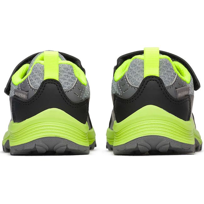 Heels of Merrell Little Kids&#39; Moab Speed 2 Low A/C Jr. Waterproof Hiking Shoes in Grey Black Citron