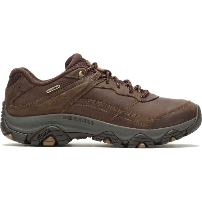 Lateral side of Men's Merrell Moab Adventure 3 Waterproof Hiking Shoe in earth brown leather