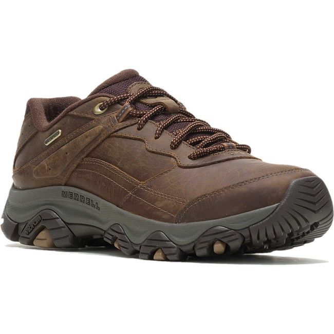 Front angled view of Men's Merrell Moab Adventure 3 Waterproof Hiking Shoe in earth brown leather