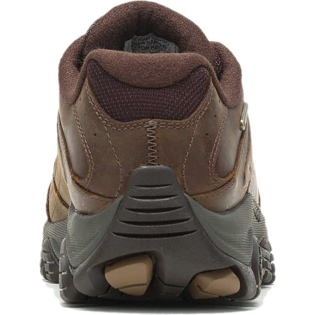 Heel of Men's Merrell Moab Adventure 3 Waterproof Hiking Shoe in earth brown leather