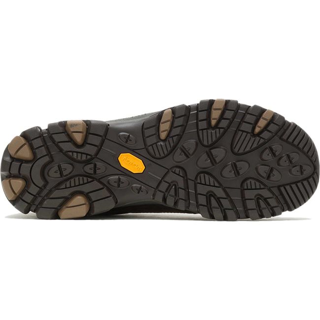 Vibram sole of Men's Merrell Moab Adventure 3 Waterproof Hiking Shoe in earth brown leather