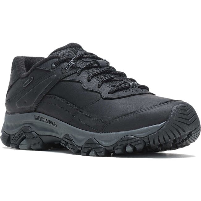 Front angled view of Men's Merrell Moab Adventure 3 Waterproof Hiking Shoe in black leather