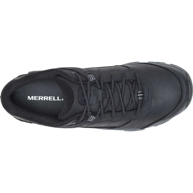 Lace up upper of Men's Merrell Moab Adventure 3 Waterproof Hiking Shoe in black leather