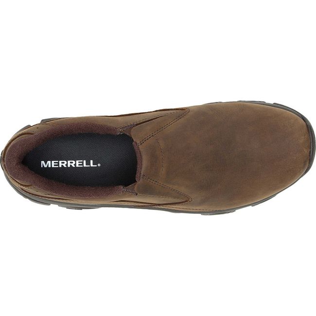 Slip on upper of Men's Merrell Moab Adventure 3 Moc Waterproof Shoe in Leather Earth Brown