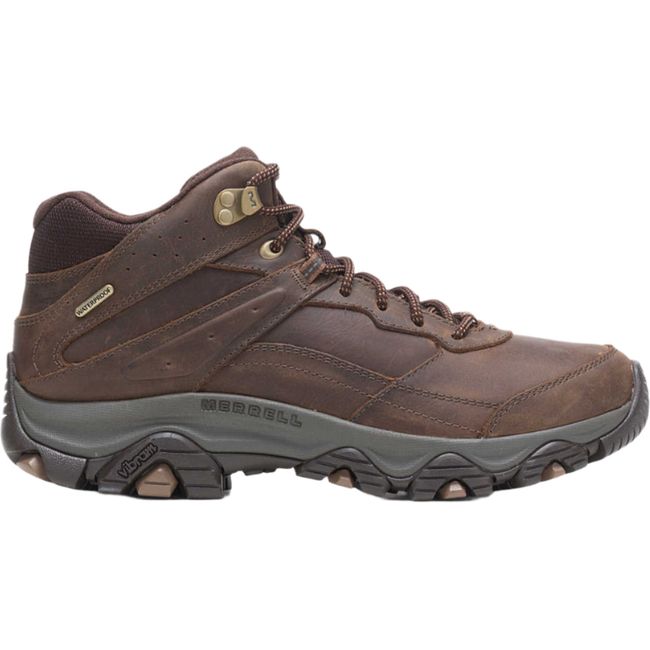Lateral side of Men&#39;s Merrell Moab Adventure 3 Mid Waterproof Hiking Boot in earth brown leather