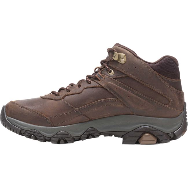 Medial side of Men&#39;s Merrell Moab Adventure 3 Mid Waterproof Hiking Boot in earth brown leather