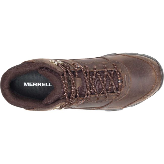 Top down view of Men&#39;s Merrell Moab Adventure 3 Mid Waterproof Hiking Boot in earth brown leather