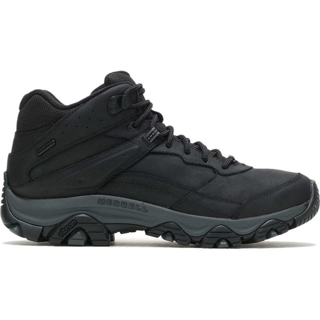 Lateral side of Men&#39;s Merrell Moab Adventure 3 Mid Waterproof Hiking Boot in Black leather