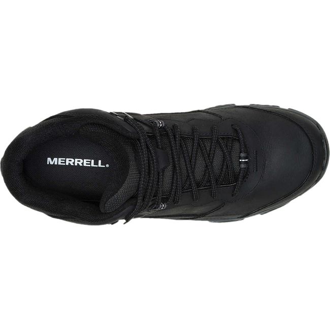 lace up upper of Men&#39;s Merrell Moab Adventure 3 Mid Waterproof Hiking Boot in Black leather