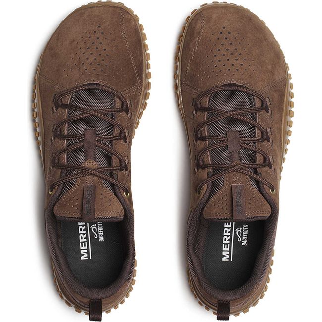 Upper of Men's Merrell Wrapt Barefoot Shoes in Suede Mole Brown